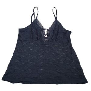 Vintage Y2k Black Sheer Lace Babydoll Cami Tank Top Pink Bow Size Med-Large